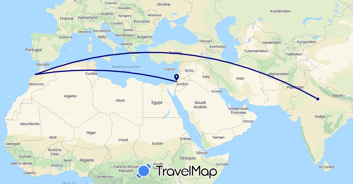 TravelMap itinerary: driving in Israel, India, Morocco (Africa, Asia)